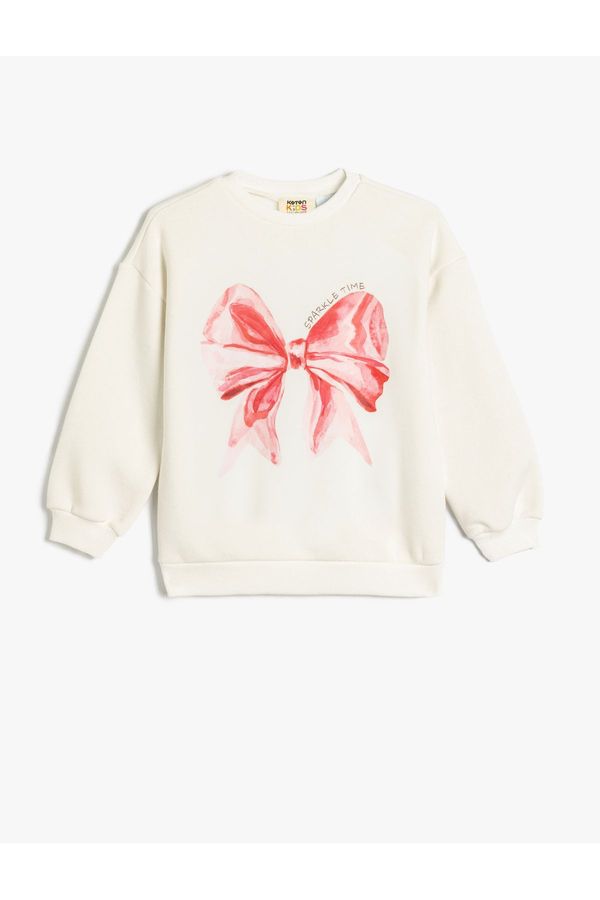 Koton Koton Sweat Bow Printed Crew Neck Long Sleeve Raised