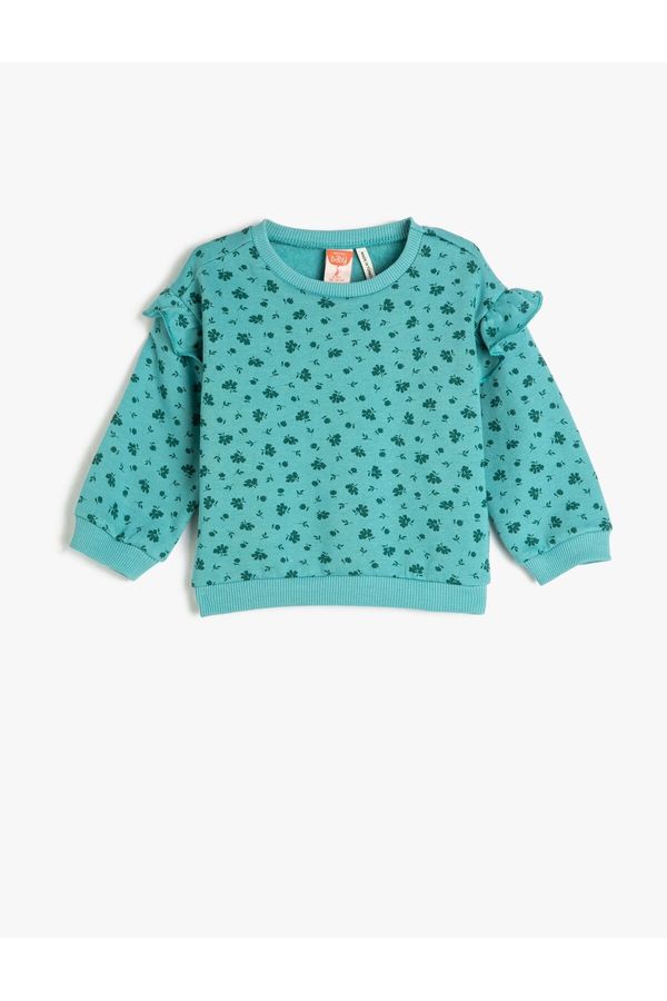 Koton Koton Sweat Ruffle Floral Long Sleeve Crew Neck Cotton