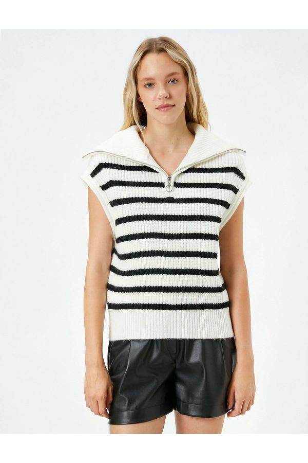 Koton Koton Sweater Half Zipper Detailed High Collar Sleeveless