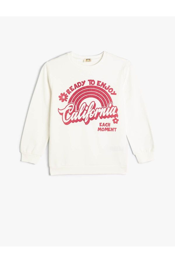 Koton Koton Sweatshirt California Printed Glitter Long Sleeve Crew Neck Cotton