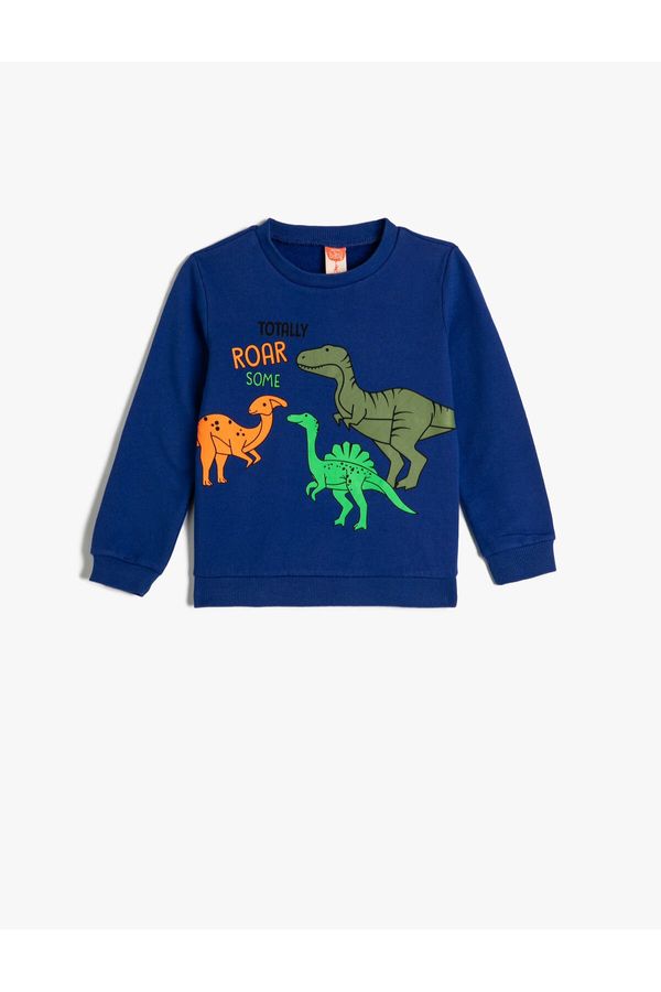 Koton Koton Sweatshirt Dinosaur Printed Crew Neck Long Sleeve Raised Cotton