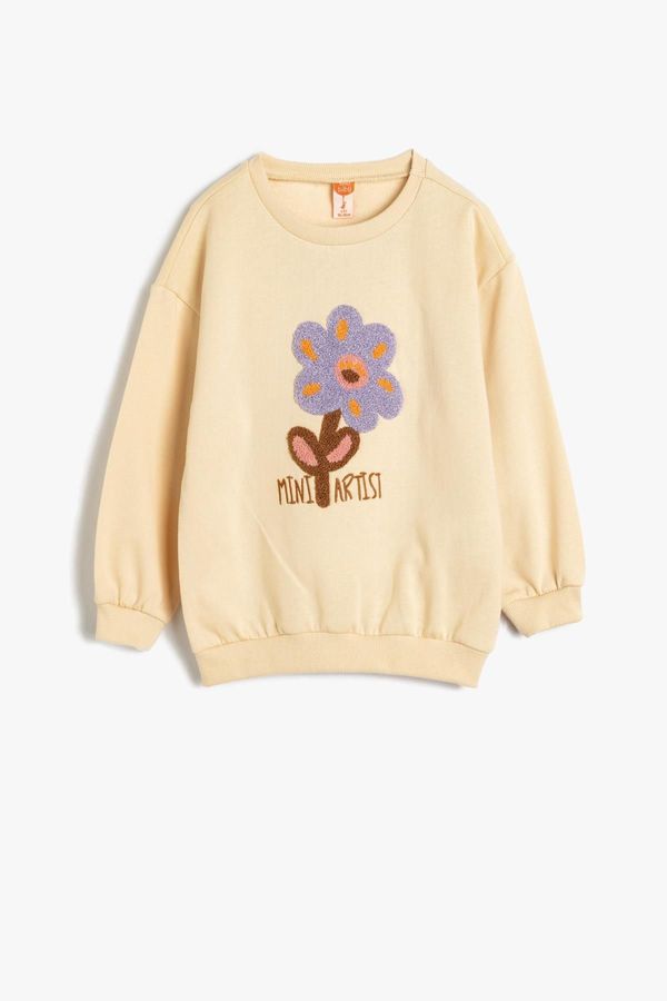 Koton Koton Sweatshirt Floral Applique Detail Long Sleeve Crew Neck Raised Cotton