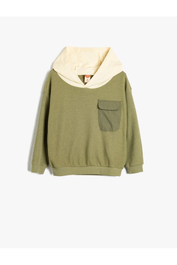 Koton Koton Sweatshirt Hooded Collar Color Block Single Pocket Detail Cotton