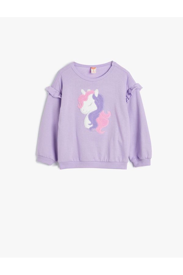 Koton Koton Sweatshirt Unicorn Appliqued Ruffle Detailed Cotton Raised