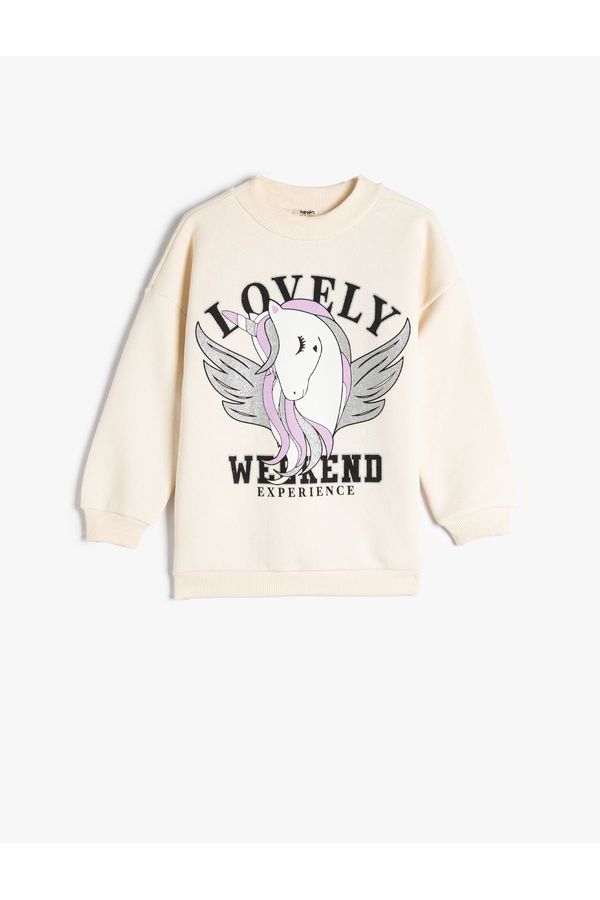 Koton Koton Sweatshirt Unicorn Printed Crew Neck Long Sleeve Raised