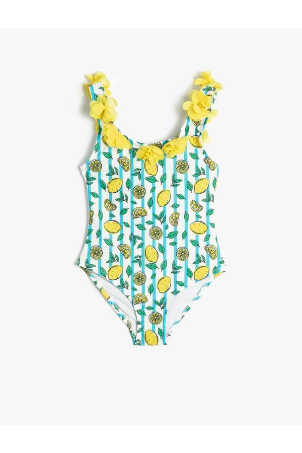 Koton Koton Swimsuit with Applique Detailed Lemon Print, Thick Straps.