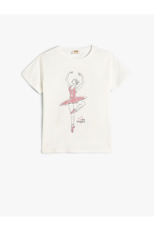 Koton Koton T-Shirt Ballerina Printed Short Sleeve Crew Neck Cotton