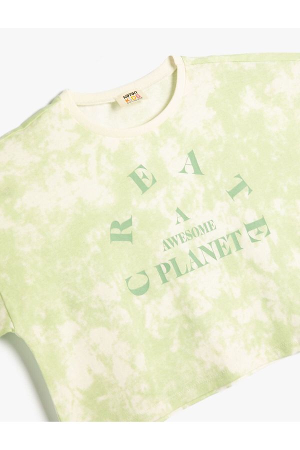Koton Koton T-Shirt Crop Oversize Tie Dye Patterned Crew Neck Printed