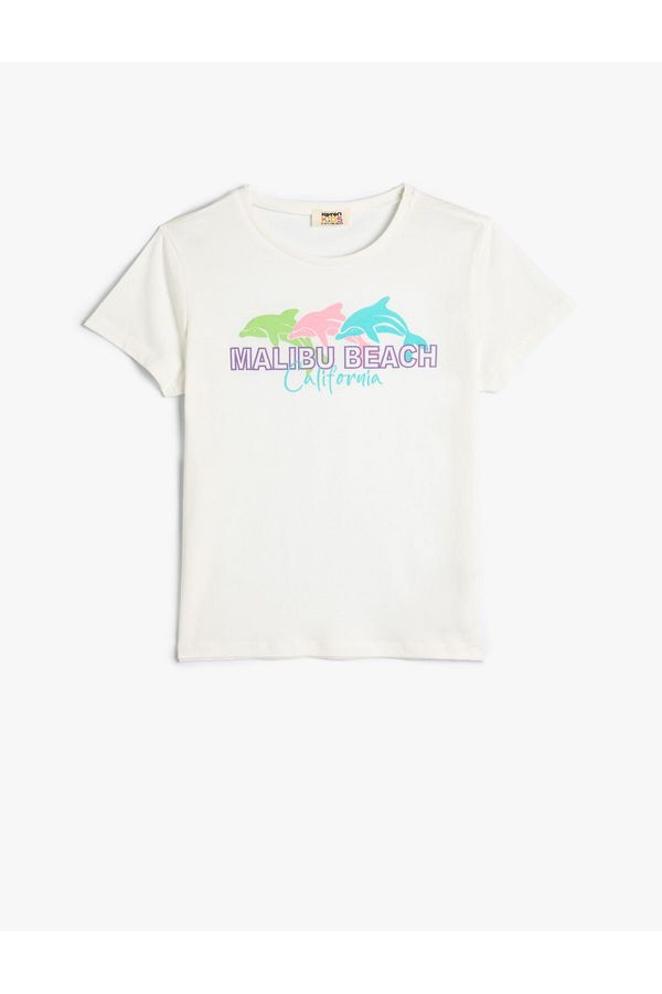 Koton Koton T-Shirt Dolphin Printed Short Sleeve Crew Neck Cotton