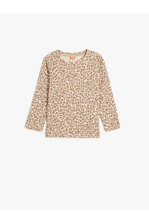 Koton Koton T-Shirt Long Sleeve Leopard Printed Crew Neck Cotton