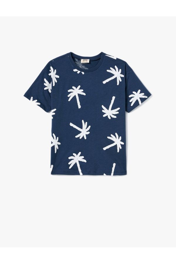Koton Koton T-Shirt Palm Print Crew Neck Short Sleeve Cotton