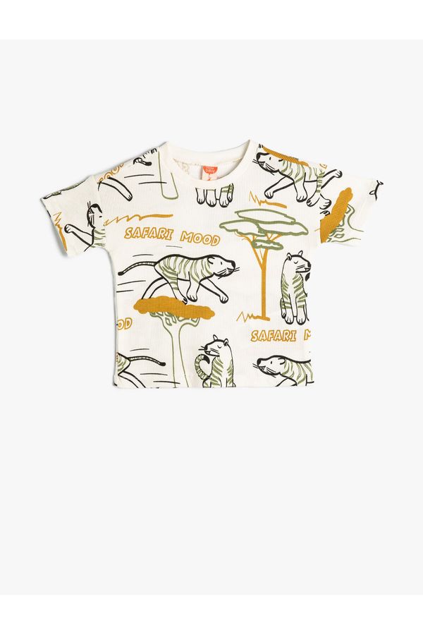 Koton Koton T-Shirt Safari Themed Short Sleeve Cotton