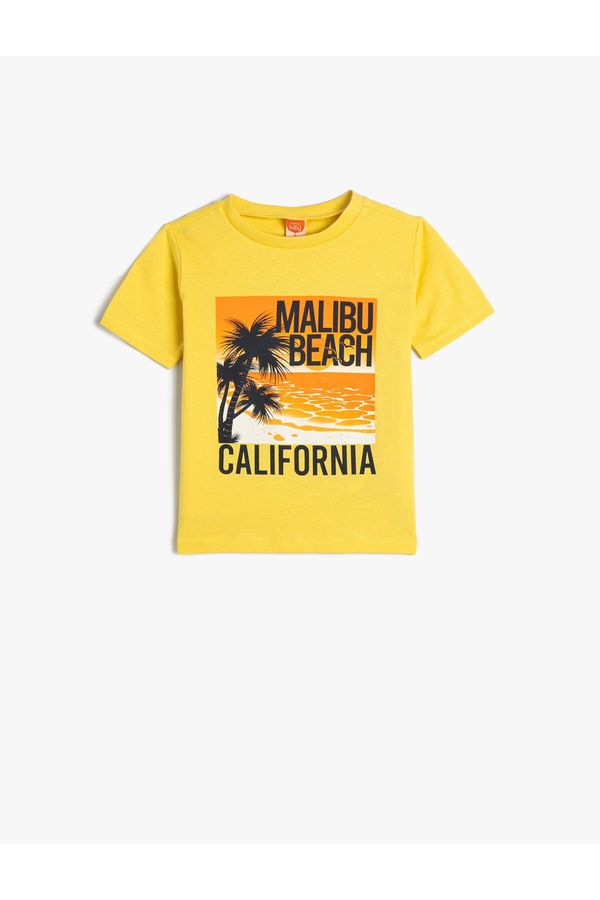 Koton Koton T-Shirt Short California Printed Sleeve Crew Neck Cotton