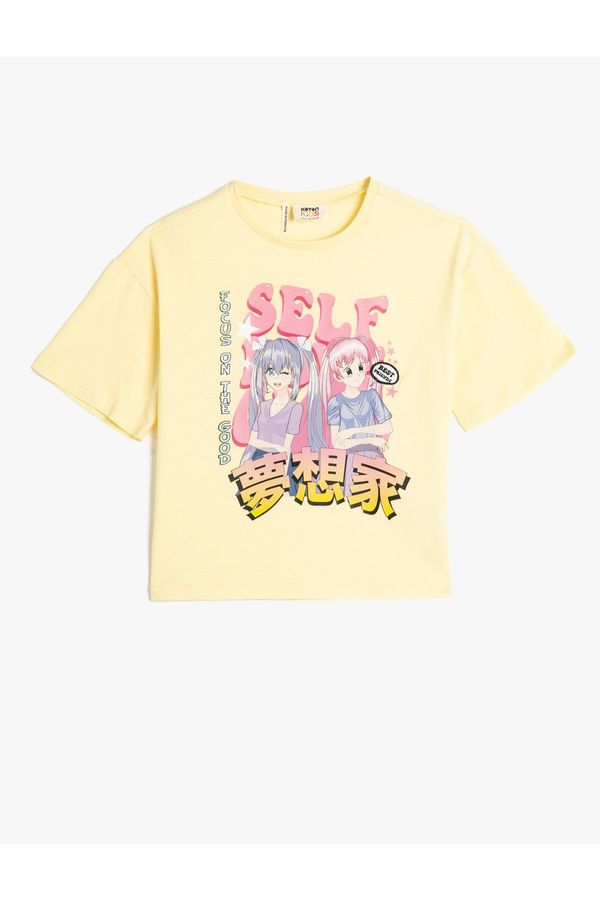 Koton Koton T-Shirt Short Sleeve Crew Neck Cotton Anime Print