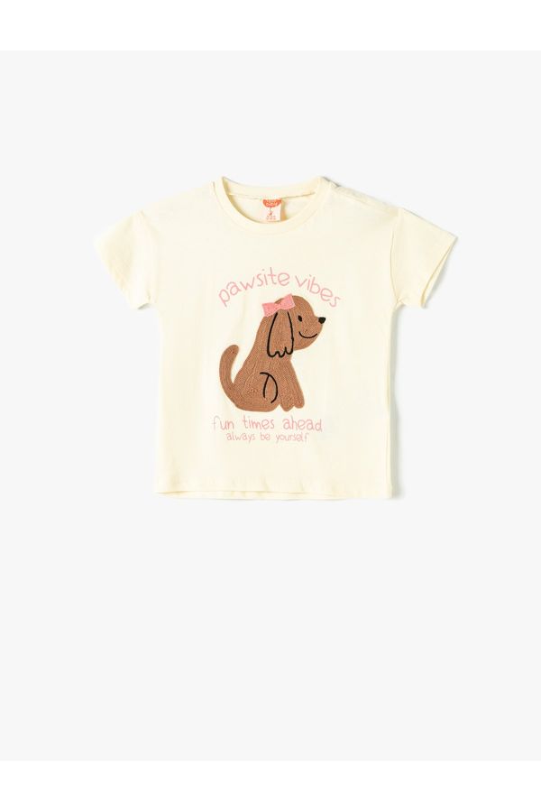 Koton Koton T-Shirt Short Sleeve Dog Appliqué Cotton