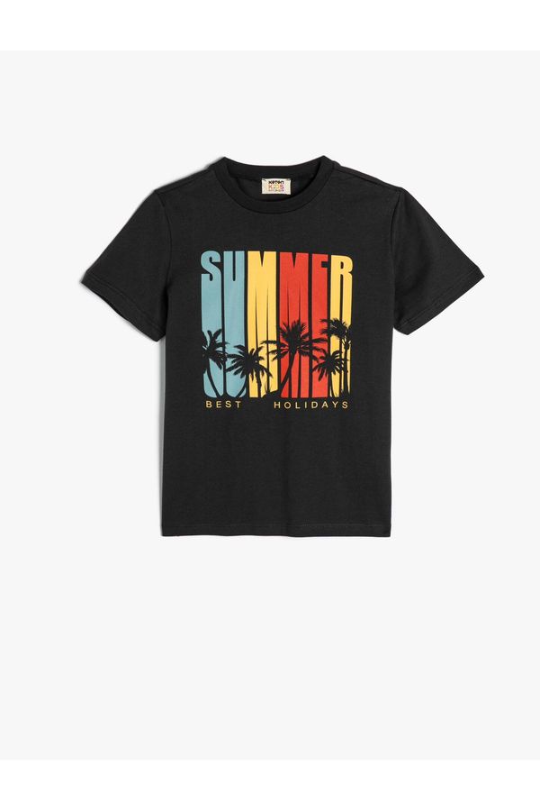 Koton Koton T-Shirt Short Sleeve Summer Theme Crew Neck Cotton