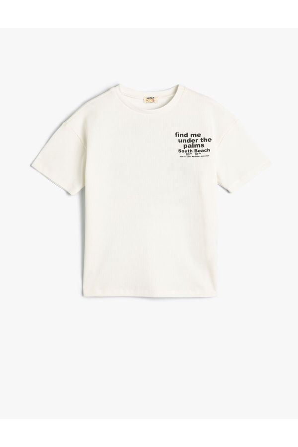 Koton Koton T-Shirt Slogan Printed Short Sleeve Crew Neck Cotton