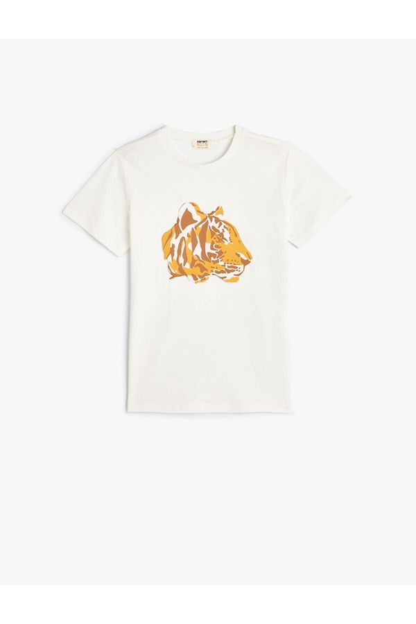 Koton Koton T-Shirt Tiger Print Short Sleeve Crew Neck Cotton