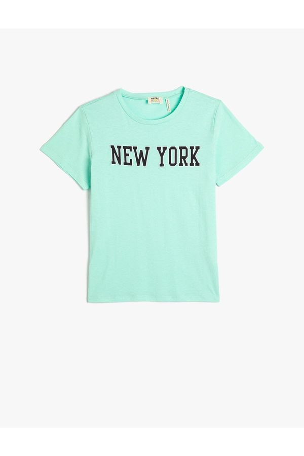 Koton Koton T-Shirt with New York Print Short Sleeved Crew Neck Cotton