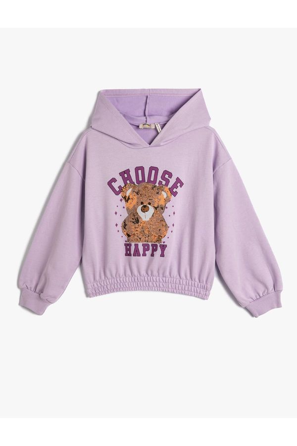 Koton Koton Teddy Bear Print Hoodie with Sweatshirt. Elastic Waist and Cuffs, Long Sleeves.