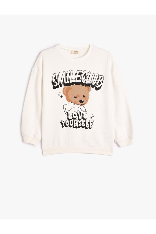 Koton Koton Teddy Bear Printed Sweatshirt Long Sleeve Crew Neck Ribbed