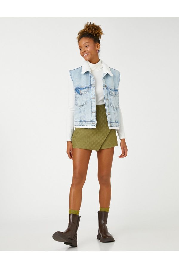 Koton Koton Textured High Waist Mini Skirt With Shorts