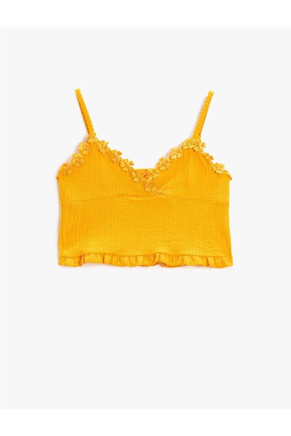 Koton Koton Textured Strappy Crop Top with Frilled Flower Clipping Detail