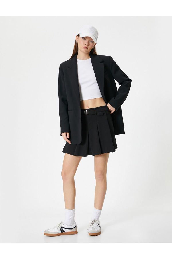 Koton Koton Thick Pleated Mini A-Line Skirt Standard Waist Belt Detail