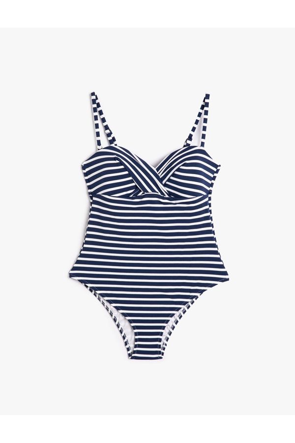 Koton Koton Thin Strap Swimsuit with Draped Covered Back Detail