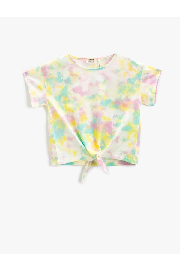 Koton Koton Tie-Dyeing Patterned T-Shirt Short Sleeves, Round Neck Tie the Waist.