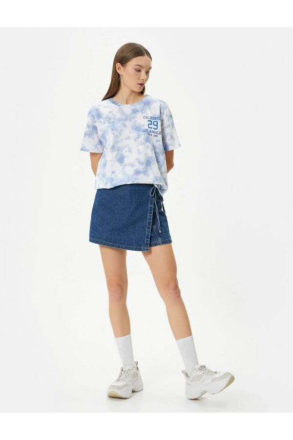 Koton Koton Tie-Up Patterned T-Shirt Printed Short Sleeve Crew Neck Cotton