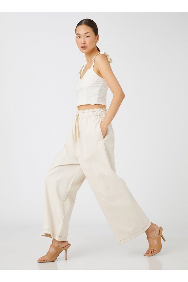 Koton Koton Tie Waist Loose Fit Off White Women's Trousers 3sal40012mw