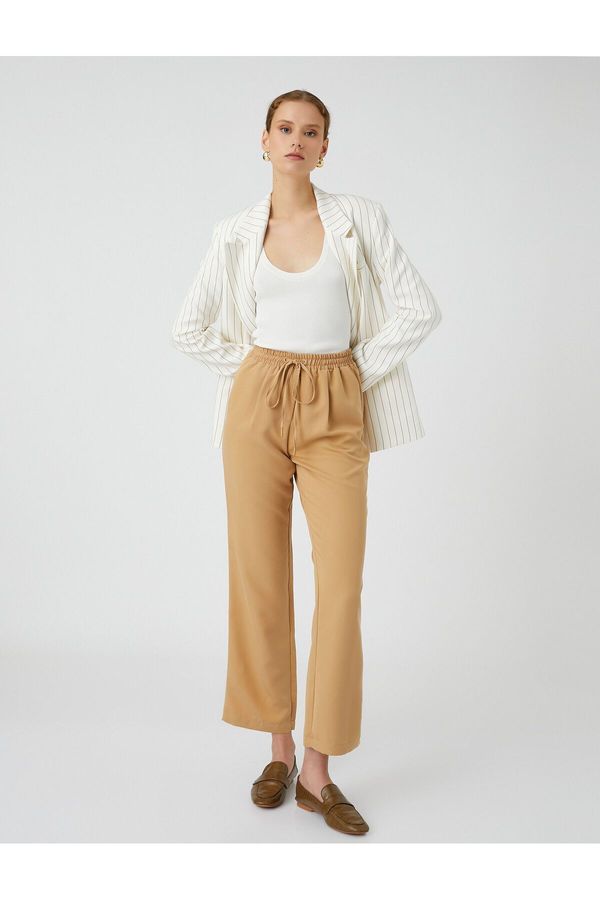 Koton Koton Tie Waist Trousers Straight Leg Modal Blended