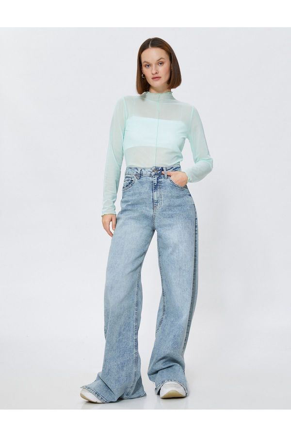 Koton Koton Transparent T-Shirt High Collar Long Sleeve