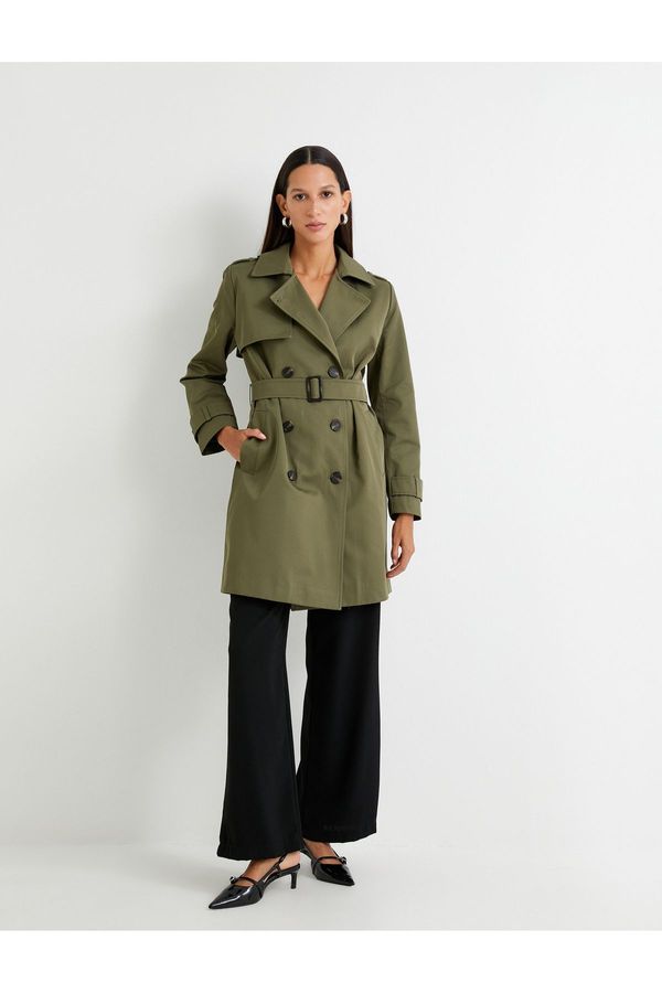 Koton Koton Trench Coat Double Breasted Buttoned Pocket Windbreaker Detailed