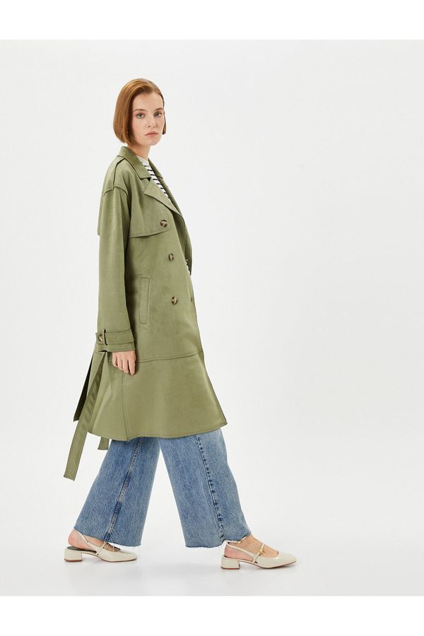 Koton Koton Trench Coat Double Breasted Buttoned Waist Belted Pocket