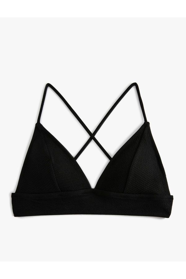 Koton Koton Triangle Bikini Top Textured Cross Strap Covered