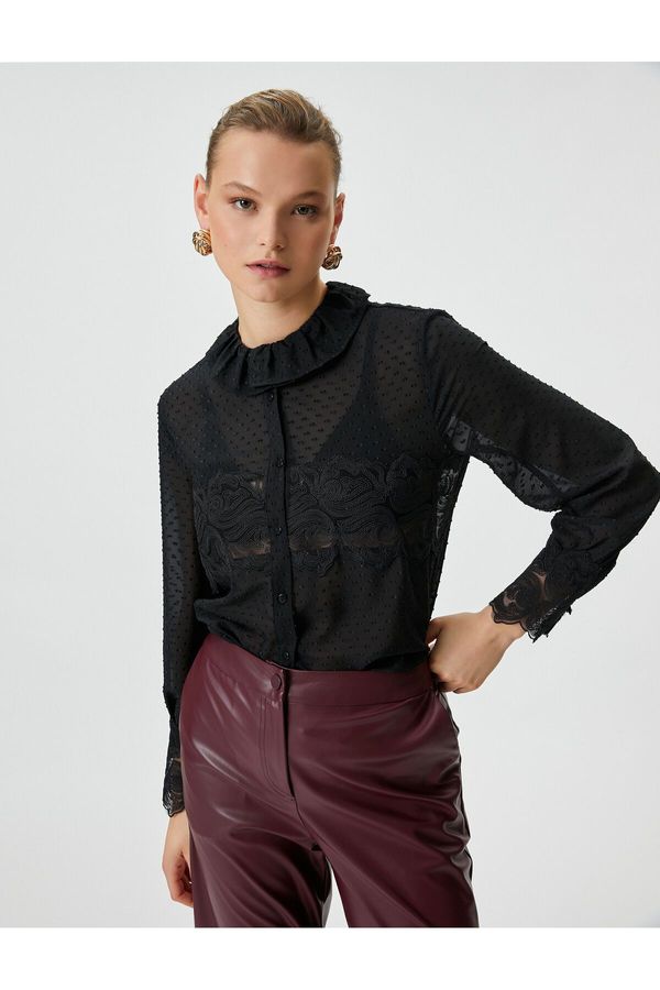 Koton Koton Tuba Ünsal X Cotton - Lace Ruffle Collar Shirt