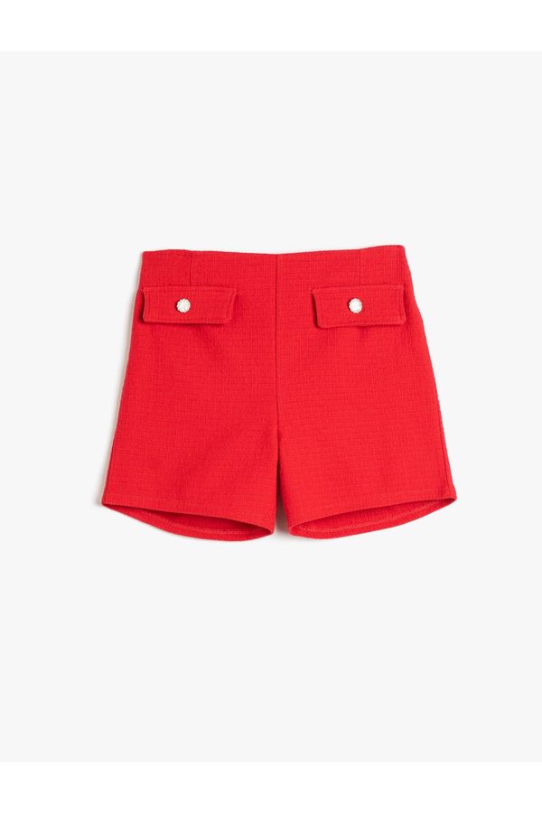 Koton Koton Tweed Shorts With Ornamental Pocket Cotton