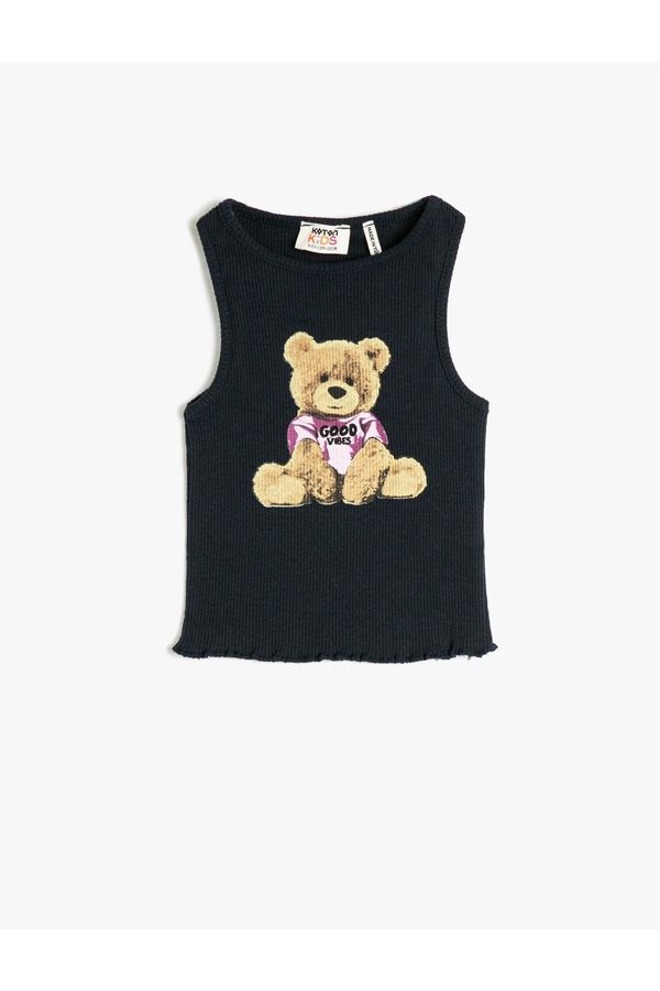 Koton Koton Undershirt Crop Sleeveless Teddy Bear Printed Slim Fit