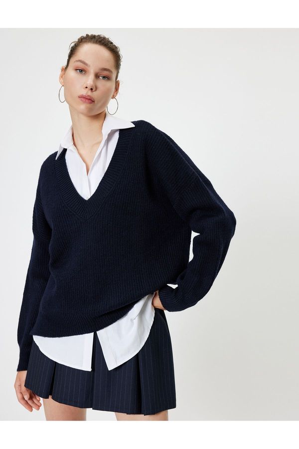 Koton Koton V Neck Basic Long Knitted Sweater