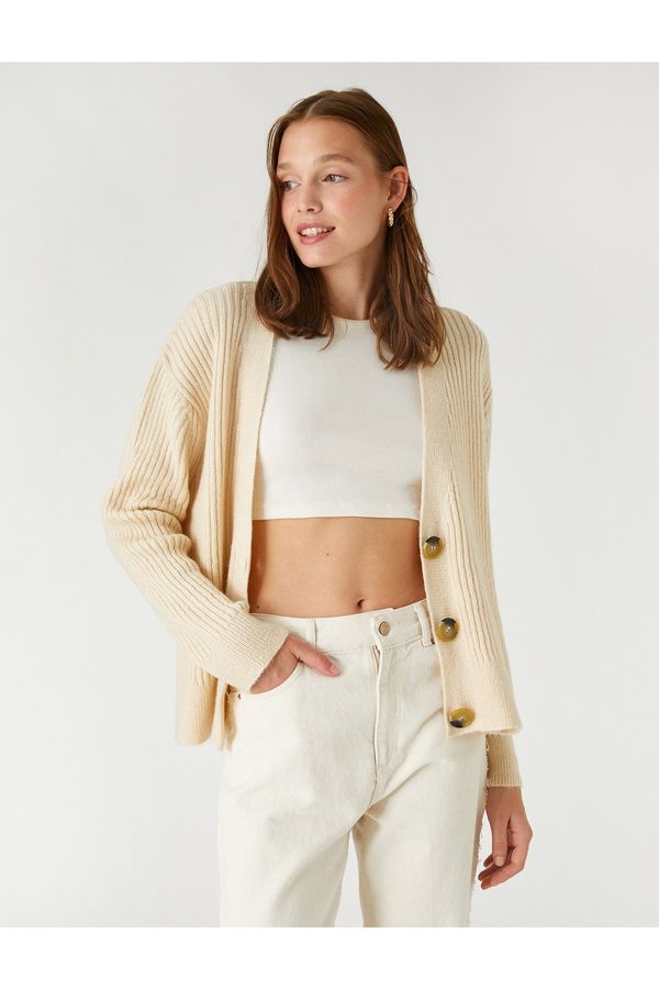 Koton Koton V Neck Cardigan Buttoned