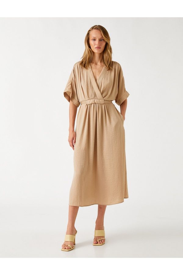 Koton Koton V-Neck Satin-Looking Midi Dress with Pockets