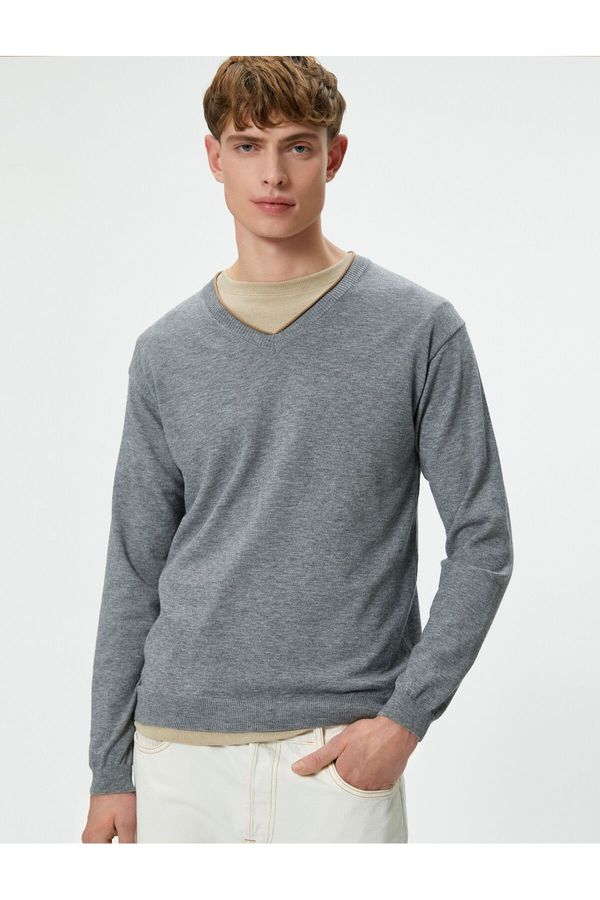 Koton Koton V-Neck Sweater Knitwear Slim Fit Long Sleeve