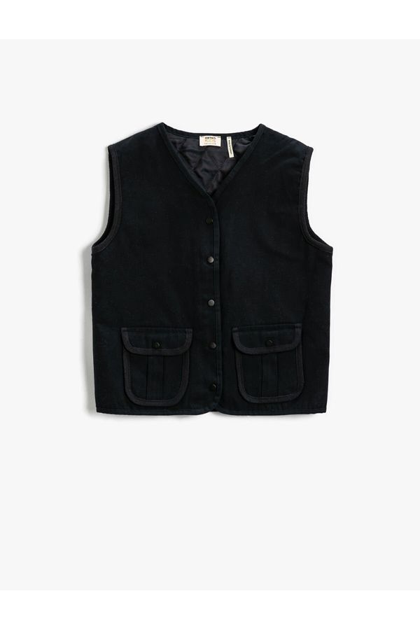 Koton Koton V Neck Vest Cotton Quilted Lined