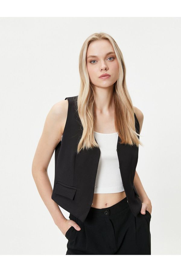 Koton Koton V-Neck Vest with Clasps and Flap Pockets