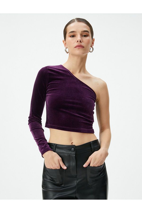 Koton Koton Velvet One-Shoulder T-Shirt Crop