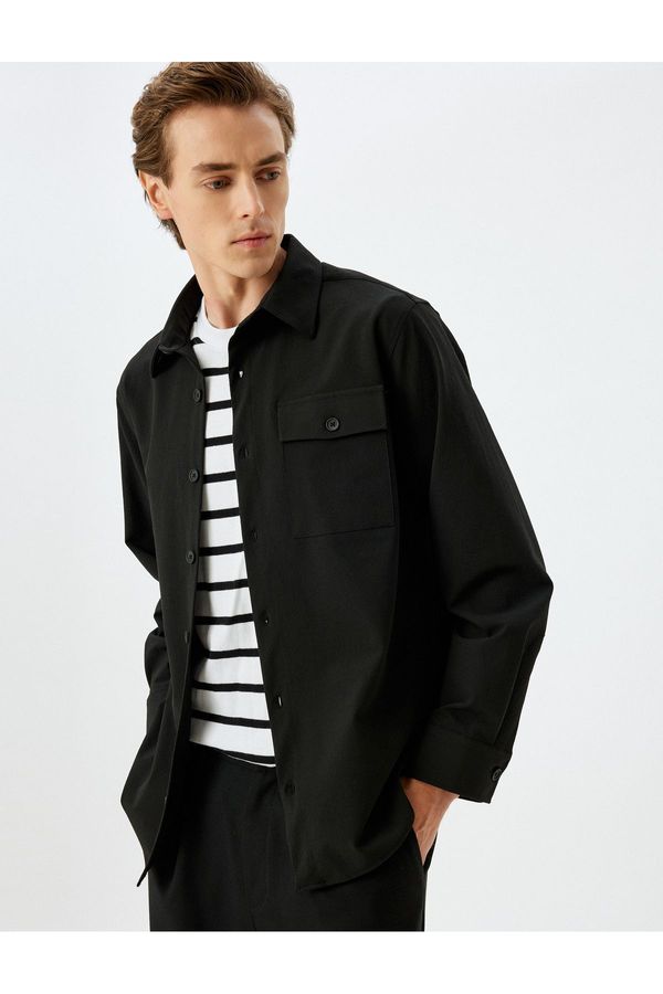 Koton Koton Viscose Blend Long Sleeve Shirt with Flap Pocket Detail