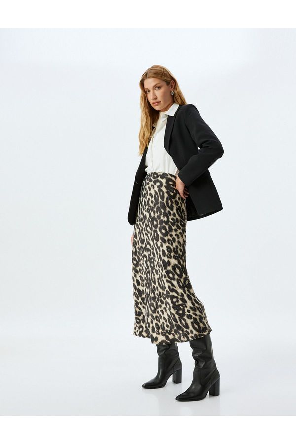 Koton Koton Viscose Fabric Long Leopard Patterned Satin Skirt