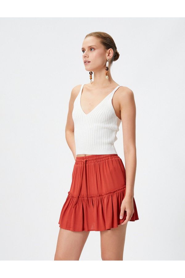 Koton Koton Viscose Mini Skirt Lace Waist Flounce Relaxed Cut